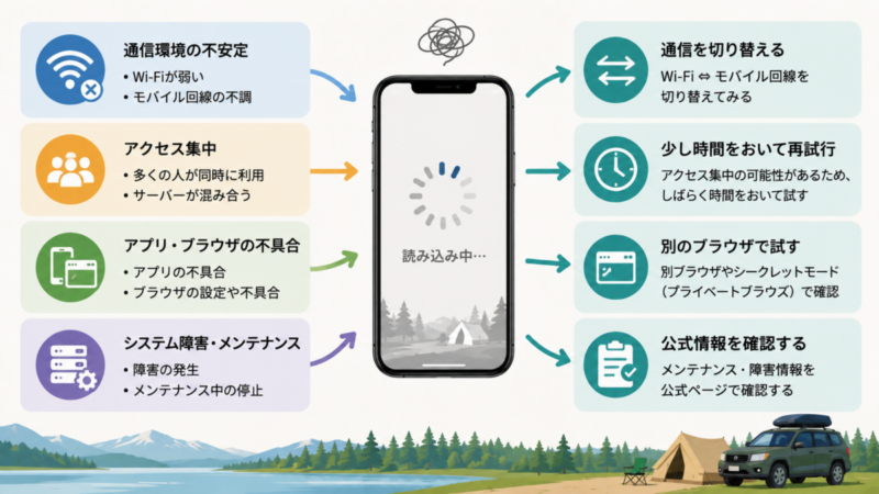 じゃらんが繋がらない原因と通信切替・再試行・ブラウザ変更・公式情報確認の対処法