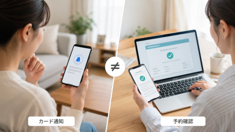 カード利用通知と予約確認が別であることを示した比較