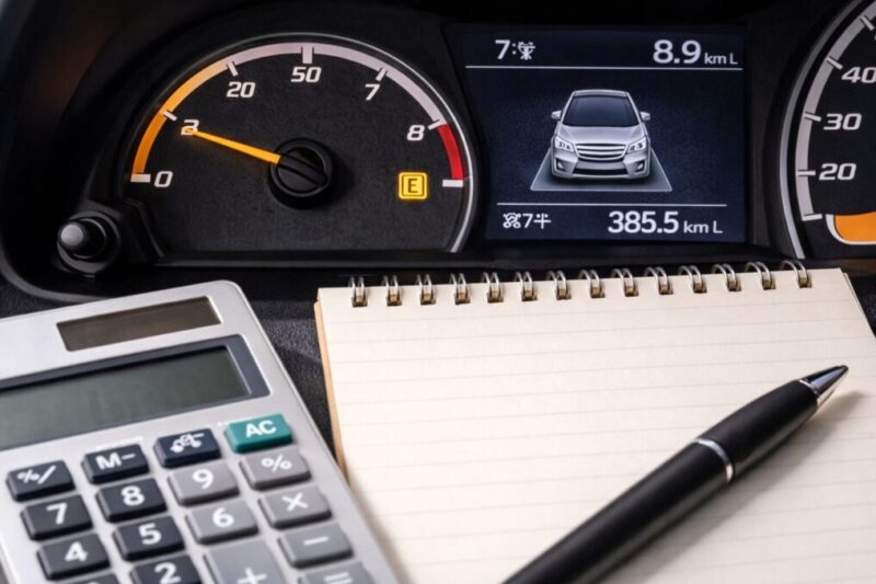 車中泊でエアコンを一晩使ったときのガソリン代を計算するイメージ。