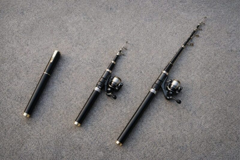 ペン型ロッドの収納時と展開時のサイズ比較