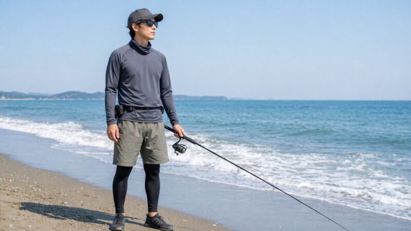 真夏でも快適に見える長袖速乾トップスの着用イメージ。