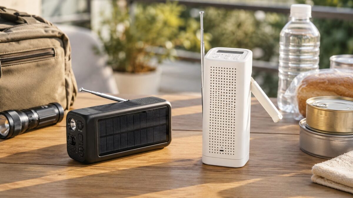 ソーラー充電ラジオと手回し充電ラジオを比較するイメージ