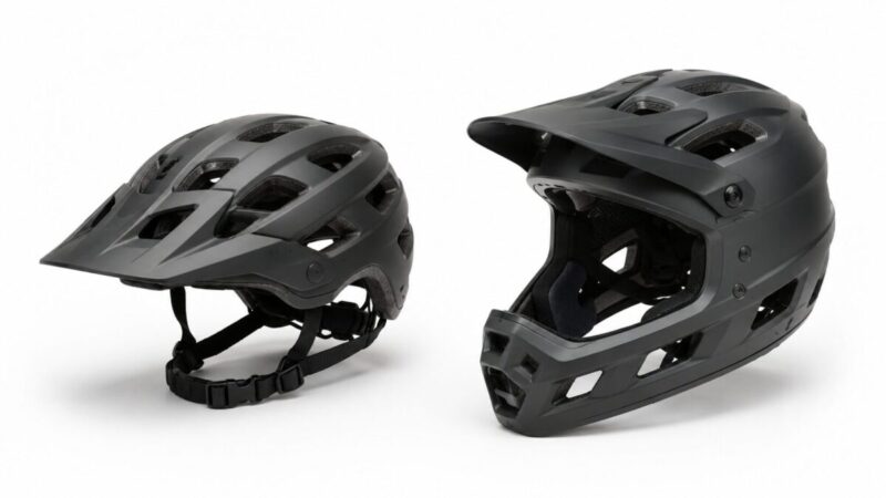 通常型と顔や顎まで覆う自転車用フルフェイスヘルメットの構造比較