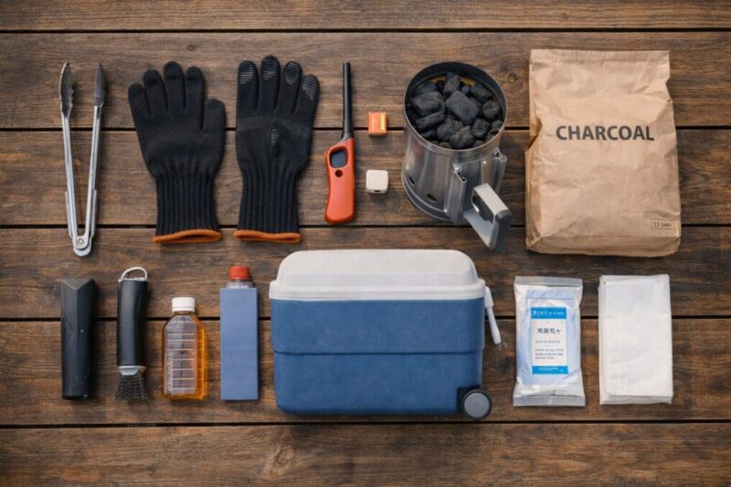 BBQ前に準備したい周辺アイテムを一覧で見せるイメージ写真