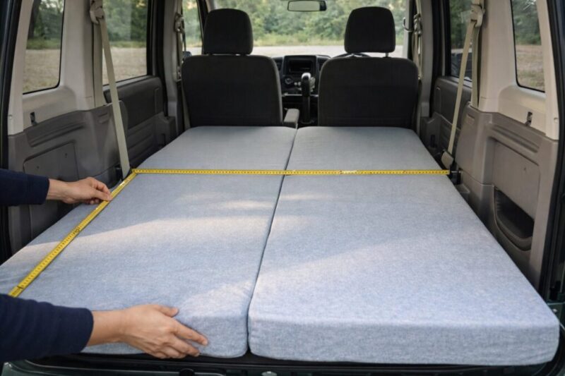 エブリィ風軽バンの車内サイズを確認しているイメージ