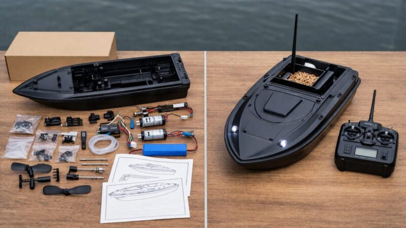 キットと完成品のラジコンボートを比較するイメージ