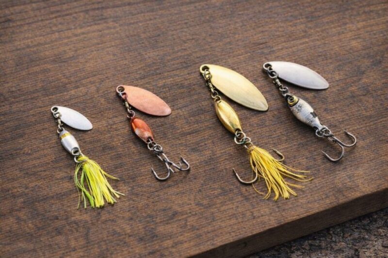 色やサイズの違うスピナー系ルアーを並べた選び方イメージ