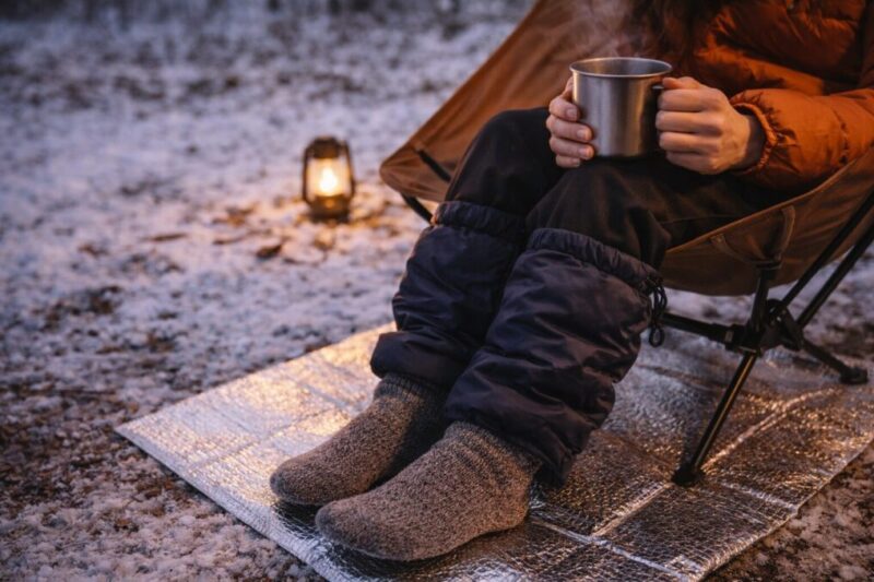 冬キャンプの底冷え対策で足元と断熱を強化するイメージ
