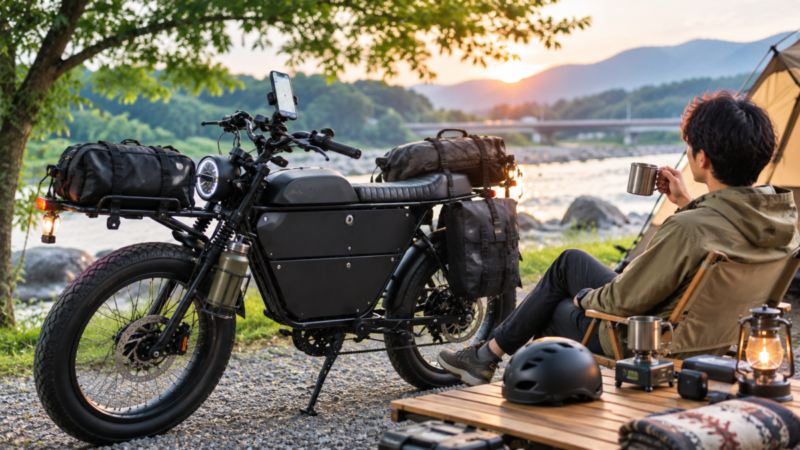 XENIS風Eバイクを積載カスタムしてキャンプで活用するイメージ