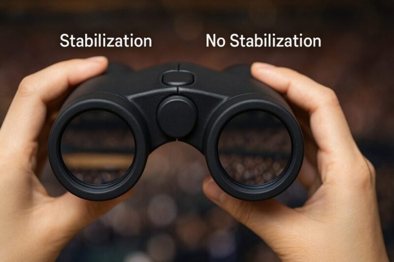 防振の有無で見え方の安定が変わることを示した比較イメージ