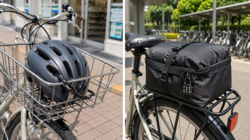 短時間向けの小型ロックと長時間向けの鍵付き収納袋を比較した様子