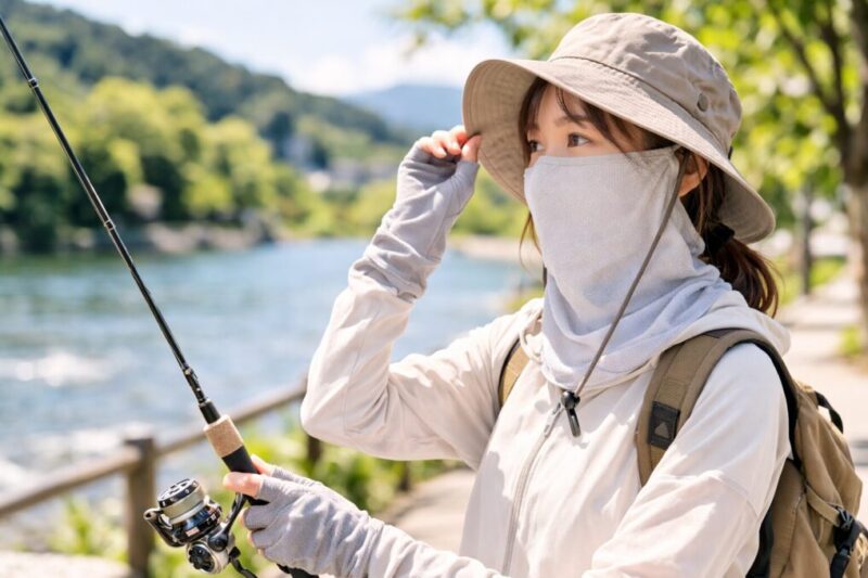 釣りや散歩で使えるフェイスカバーの実用イメージ