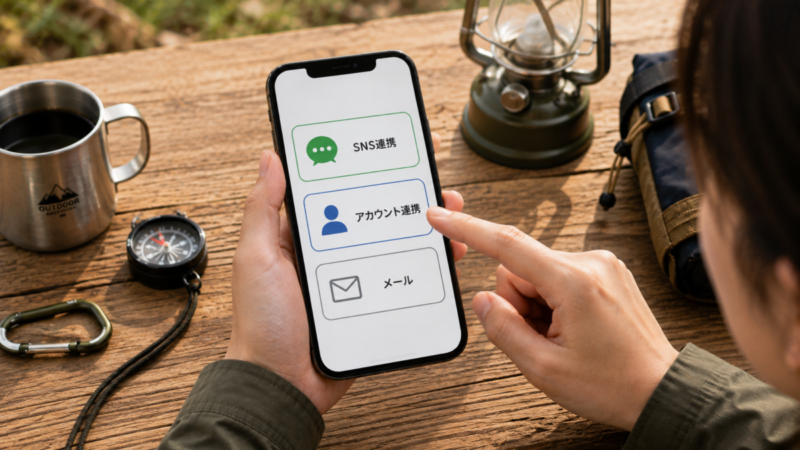 スマートフォンで3つの会員登録方法を比較して選ぶ様子