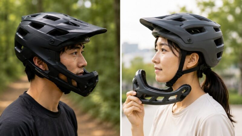 固定式フルフェイスとチンガードを取り外せる2WAY自転車ヘルメットの比較