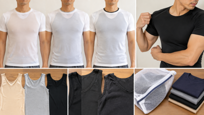 白いTシャツからのインナーの透け方と締め付け、洗濯方法や買い替え状態を比較した画像