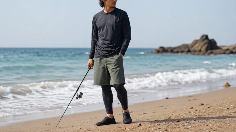 ショートパンツとレギンスを大人っぽく合わせた夏のサーフ向けスタイル。