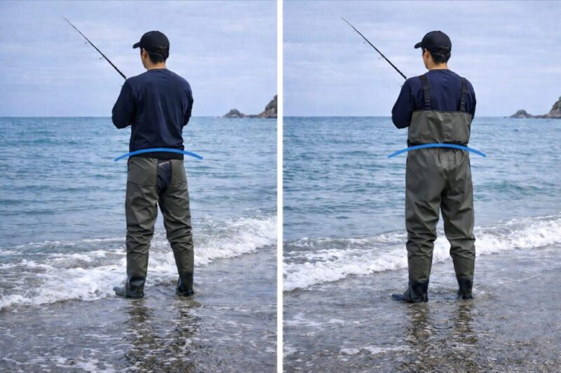 ヒップウェーダーとチェストウェーダーの違いを比較したイラスト