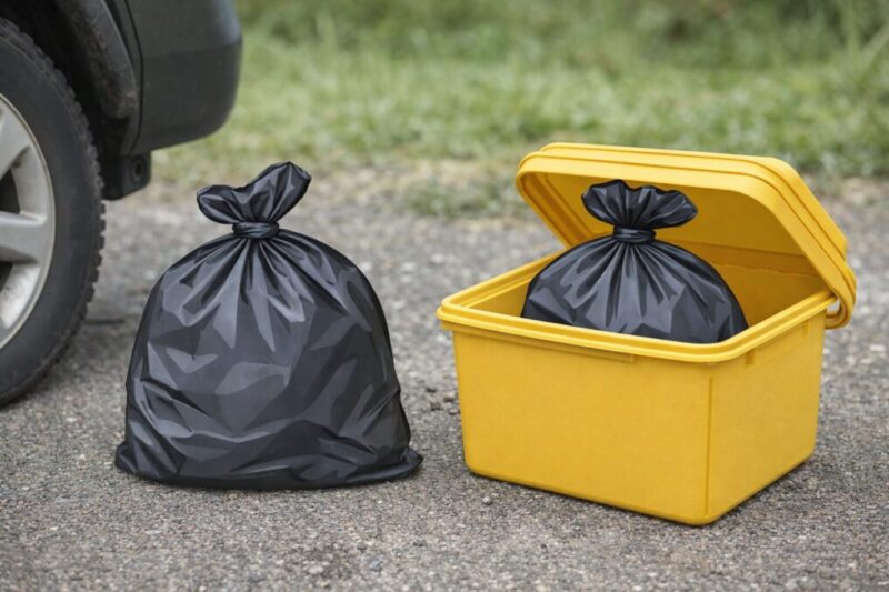 密閉した袋を収納ケースで保管している管理イメージ