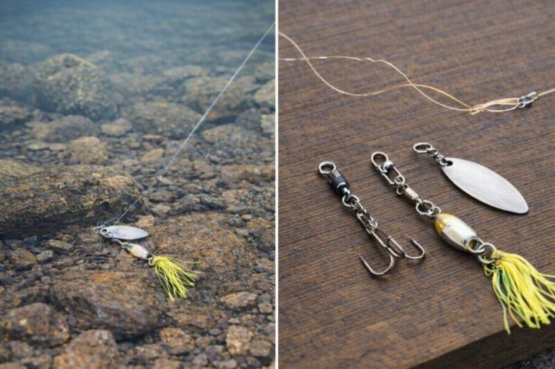 浅い石場での根掛かりリスクとラインねじれ対策小物を示したイメージ