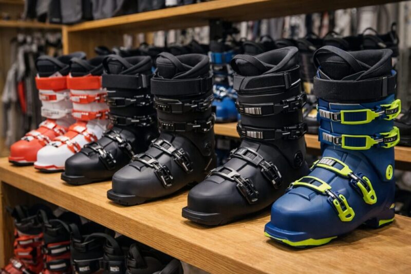 複数のスキーブーツを比較してメーカーごとの設計思想の違いを示すイメージ