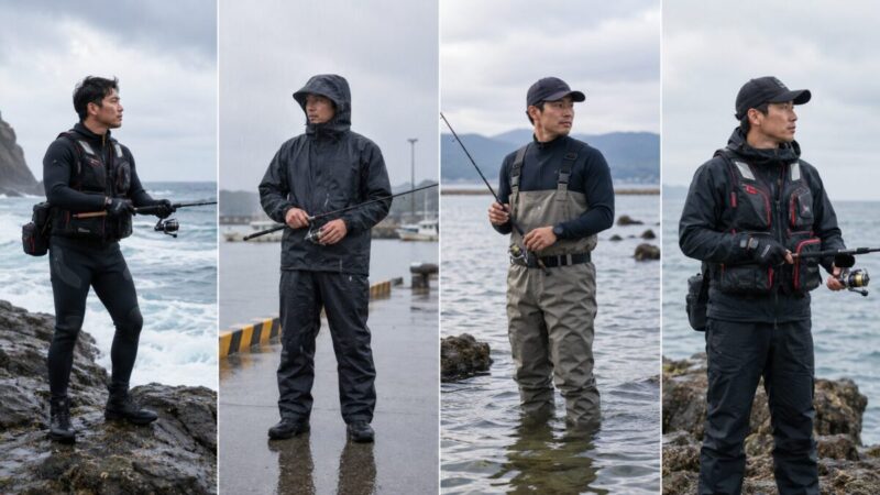 釣りで使うウェットスーツとレインスーツとウェーダーとライフジャケットの装備比較
