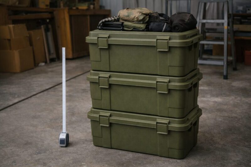 サイズを統一したコンテナを積み重ねて荷室を整える