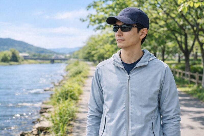 男性が取り入れやすいシンプルな紫外線対策コーデのイメージ