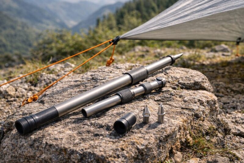 長さを変えられる延長パーツと付属パーツを並べた様子