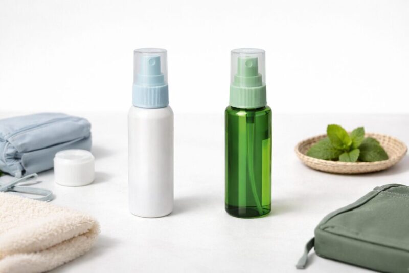 虫よけスプレーを並べて使用シーンやサイズ感の違いを見比べているイメージ