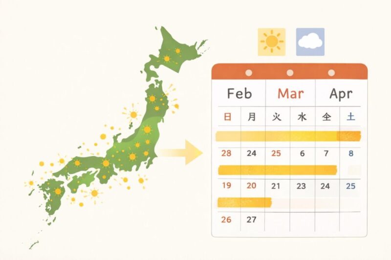 花粉の時期や地域差をカレンダーと地図で確認する解説イメージ