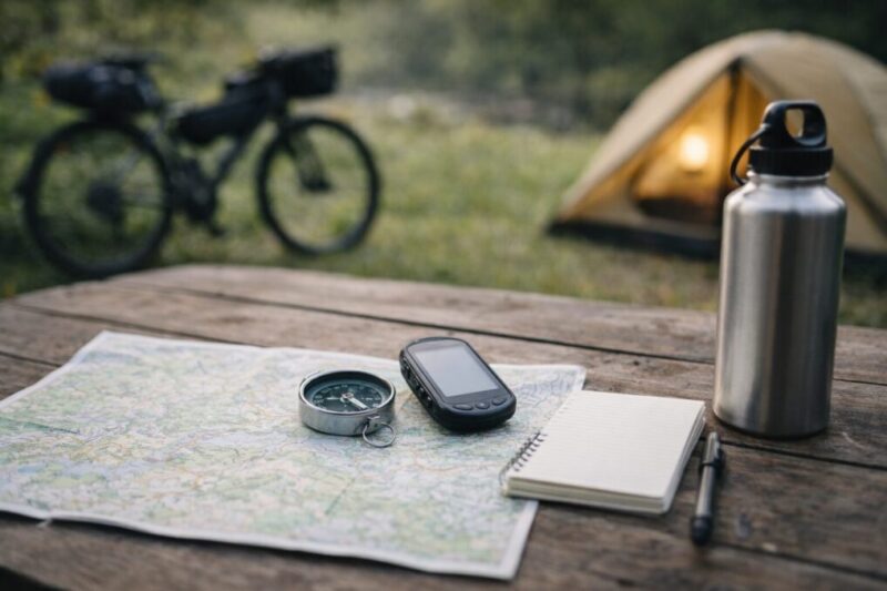 自転車キャンプの計画を立てて距離と季節を決めるイメージ