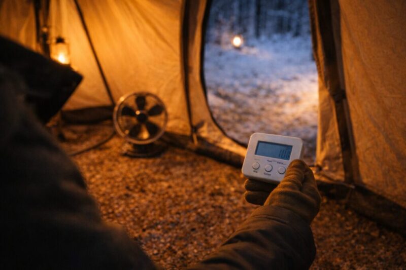 タイマーで換気の間隔を意識しながら、入口を少し開けて空気を入れ替えている様子