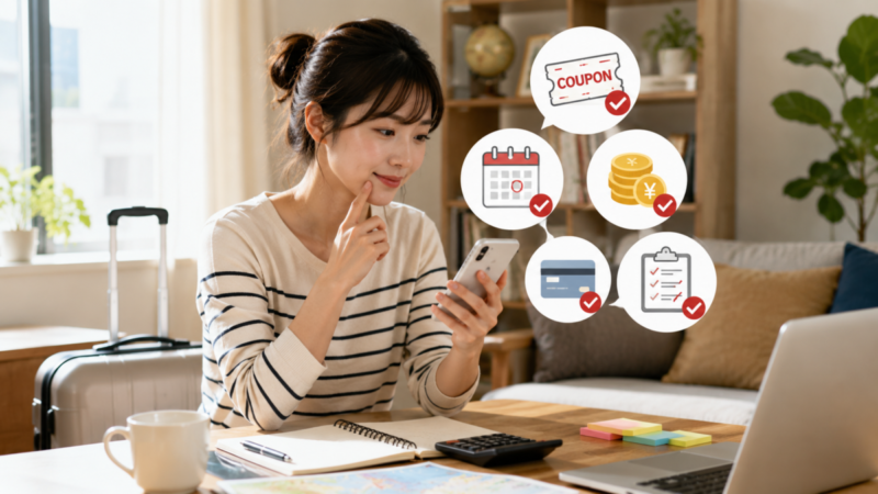 楽天トラベルのクーポン利用条件を日付や料金、支払い方法とあわせて確認する旅行者