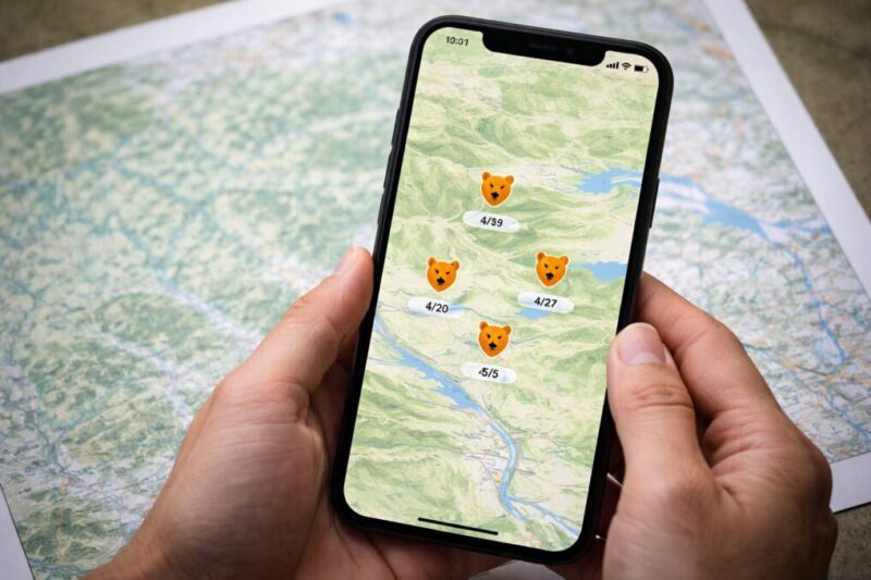 スマホで野生動物の出没情報マップを確認している様子