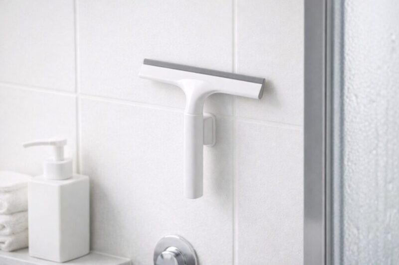 浴室の壁に収納されたシンプルな水切りワイパー