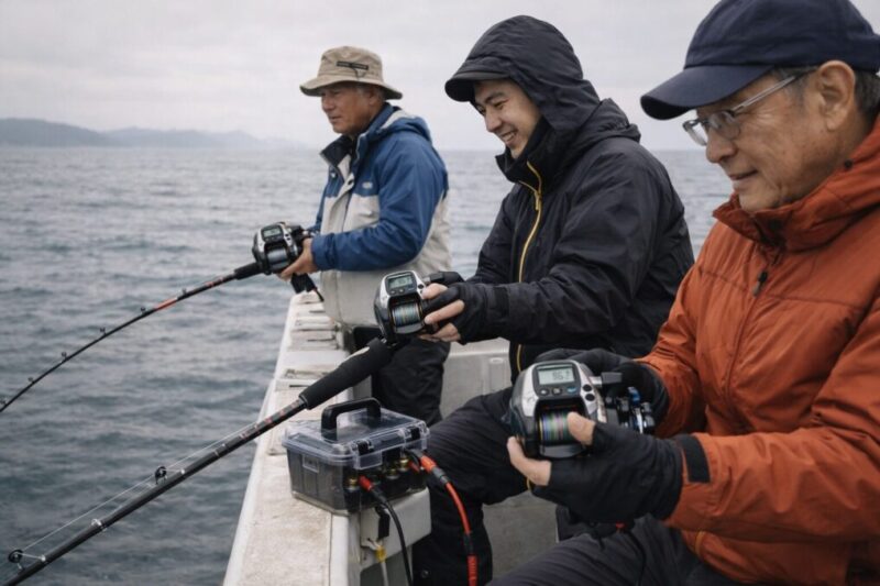 電動リールを使って無理なく船釣りを楽しむ人たちのイメージ
