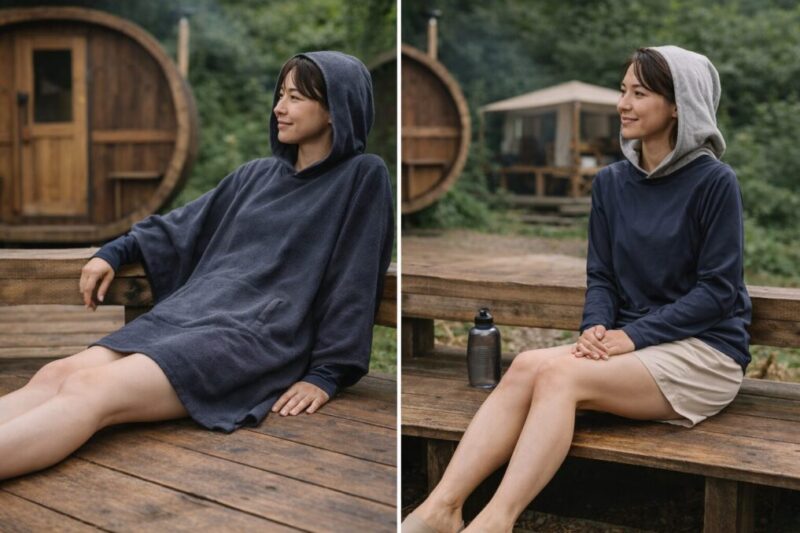 女性向けのグランピングサウナ用コーディネート例