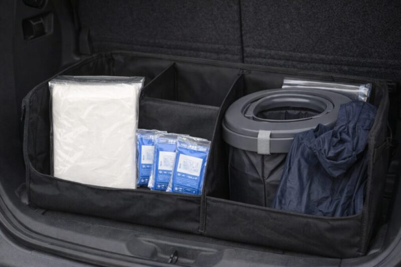 尿だけでなく固形排泄にも備える車載トイレセット