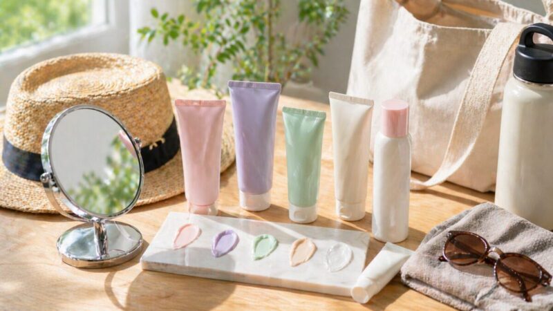 プチプラで選びやすいUV下地の色味や仕上がりを比較するイメージ