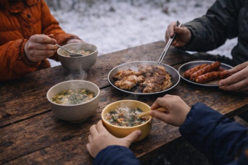 ファミリー冬キャンプで待ち時間を減らす同時進行の食事準備