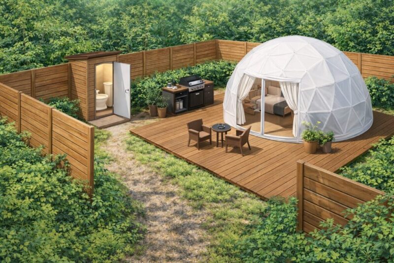 完全プライベートをうたうグランピング施設の設備イメージ