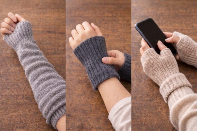 長さや形が異なる3種類のウォーマーを並べ、保温範囲と手元の動かしやすさを比較できる様子。