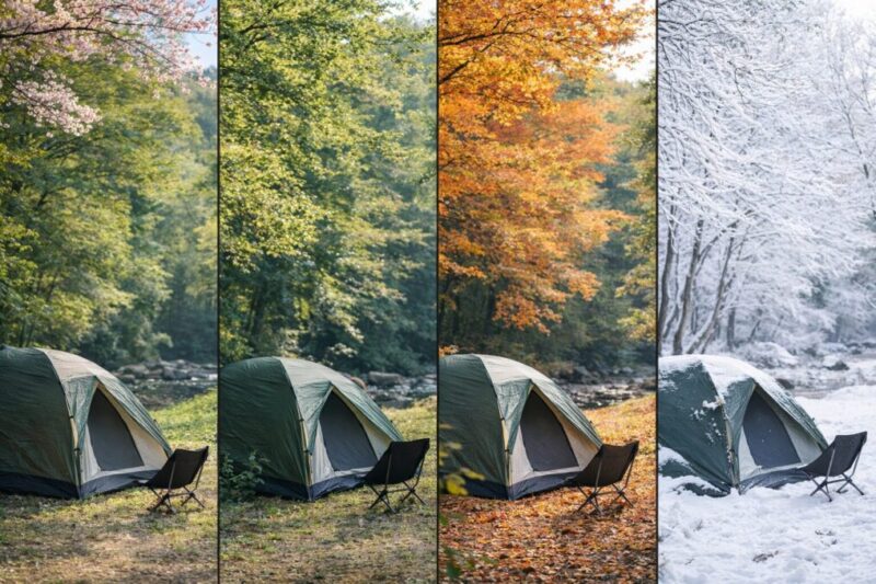 同じキャンプサイトの風景を四季で見比べられるイメージ