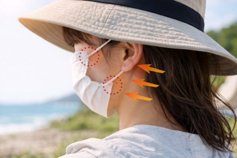 屋外でマスクを着用したときの頬や耳まわりの様子