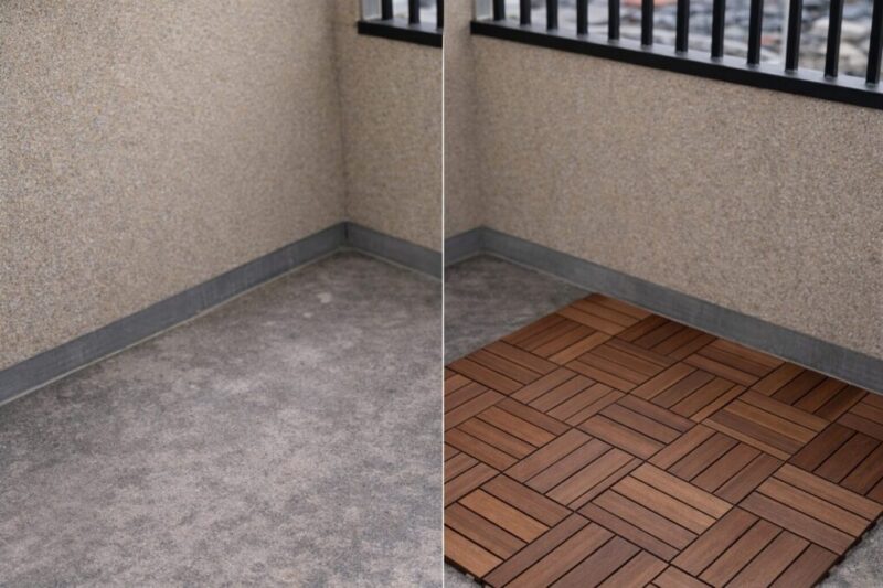 ベランダ床を部分敷きして雰囲気を変えた床材の実例