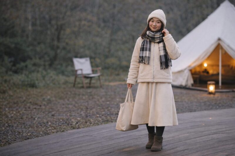 スカート派向けの冬グランピング防寒コーデ