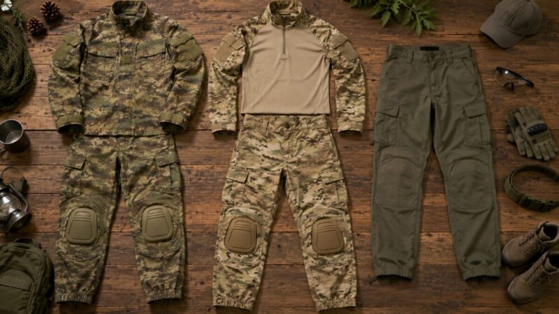 BDUとコンバットシャツと迷彩服上下セットの違いを比較する画像