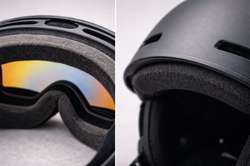 ゴーグルの内側フォームとヘルメットの干渉を確認するイメージ