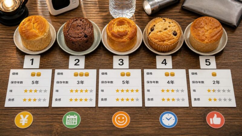 非常食パンランキングを味や保存期間で比較するイメージ