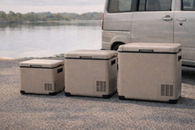 車中泊用冷蔵庫の容量違いを比較するイメージ